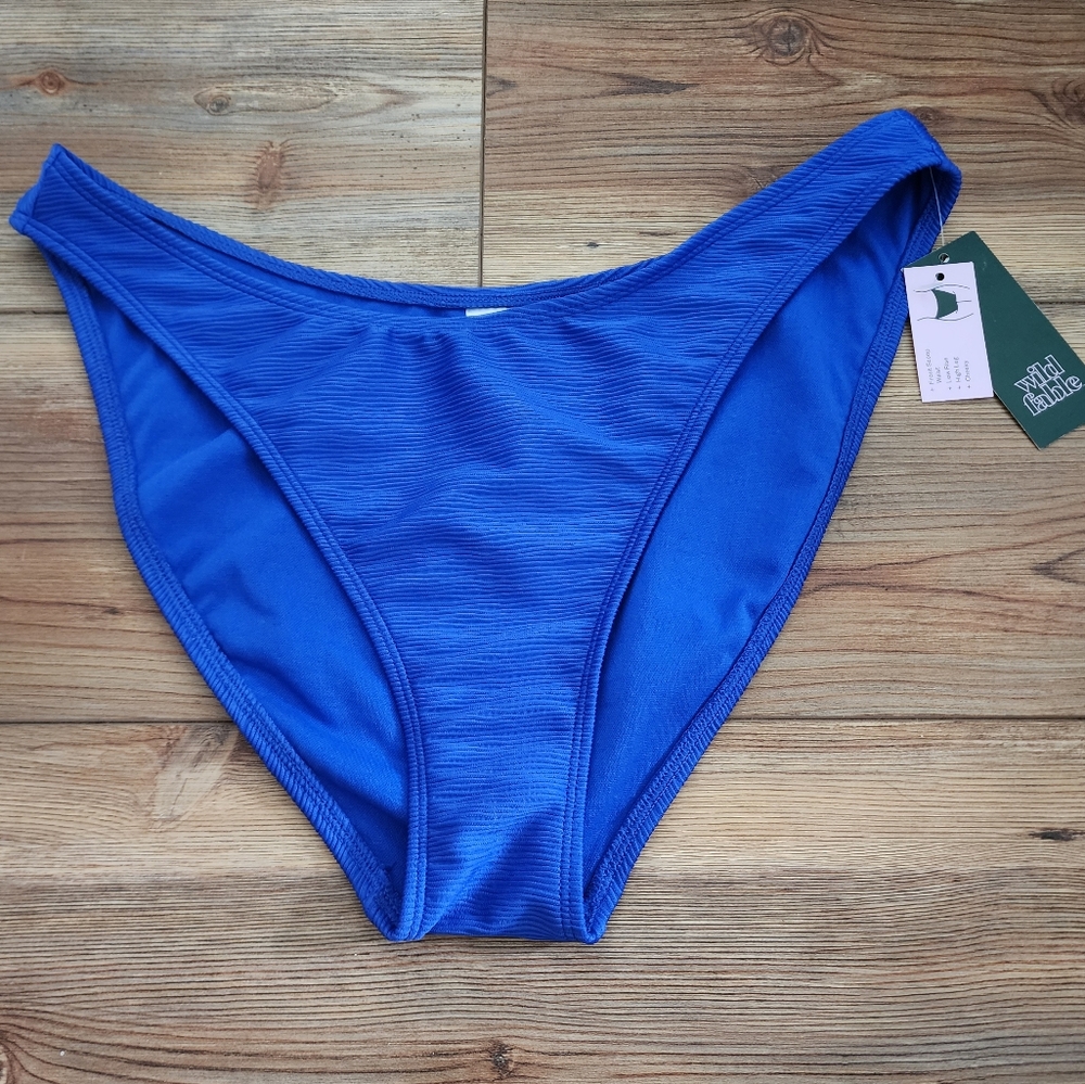 Wild Fable Bikini Bottom Womens L Blue Textured Scoop Front NEW